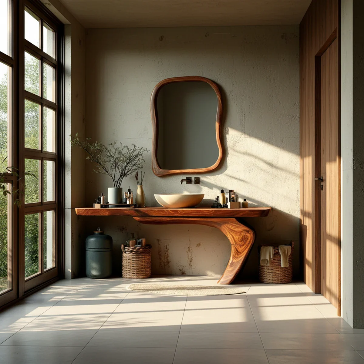 Sculptural Floating Bathroom Vanity Natural Solid Wood Handcrafted - ArborisWood - 2