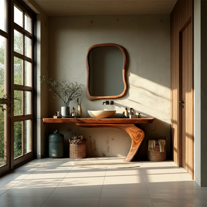 Sculptural Floating Bathroom Vanity Natural Solid Wood Handcrafted - ArborisWood - 2