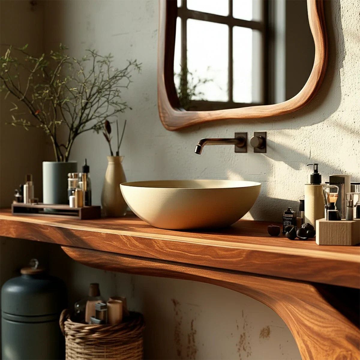 Sculptural Floating Bathroom Vanity Natural Solid Wood Handcrafted - ArborisWood - 3