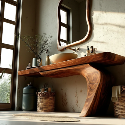 Sculptural Floating Bathroom Vanity Natural Solid Wood Handcrafted - ArborisWood - 5