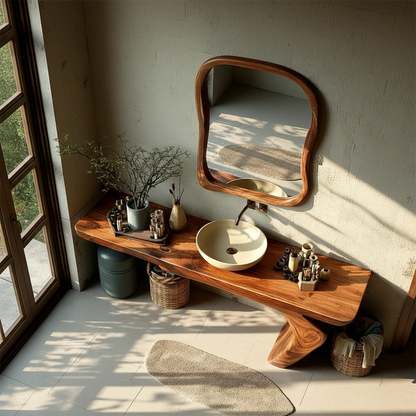 Sculptural Floating Bathroom Vanity Natural Solid Wood Handcrafted - ArborisWood - 6