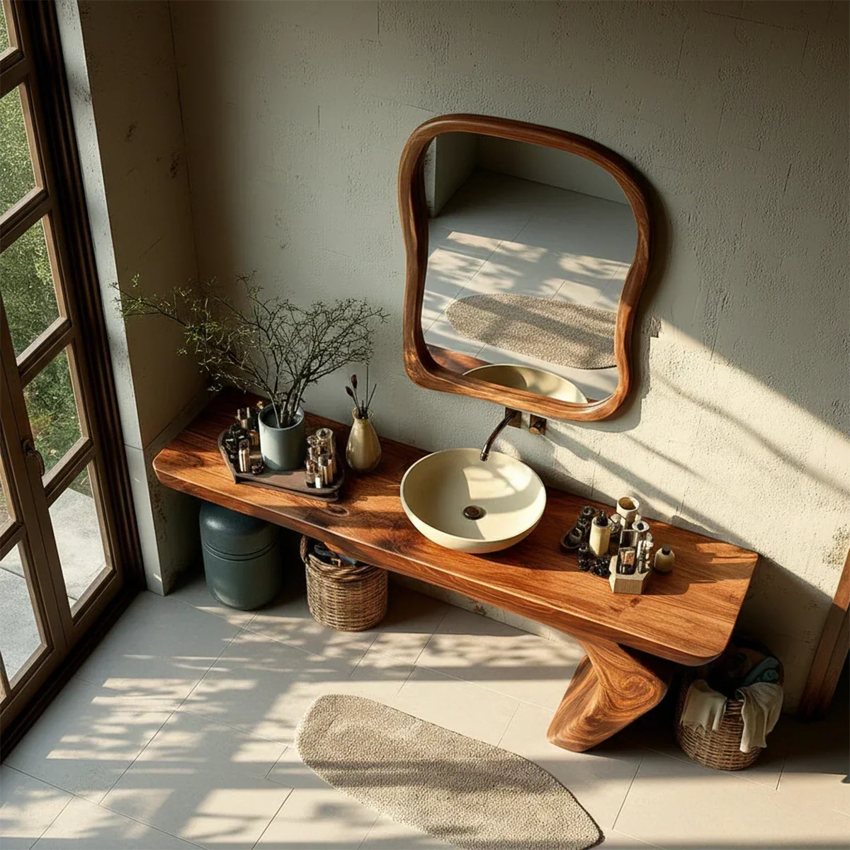 Sculptural Floating Bathroom Vanity Natural Solid Wood Handcrafted - Arboriswood - 6