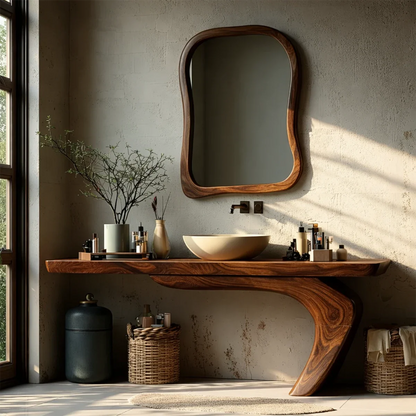 Sculptural Floating Bathroom Vanity Natural Solid Wood Handcrafted - ArborisWood - 7