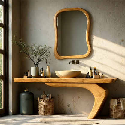 Sculptural Floating Bathroom Vanity Natural Solid Wood Handcrafted - ArborisWood - 8