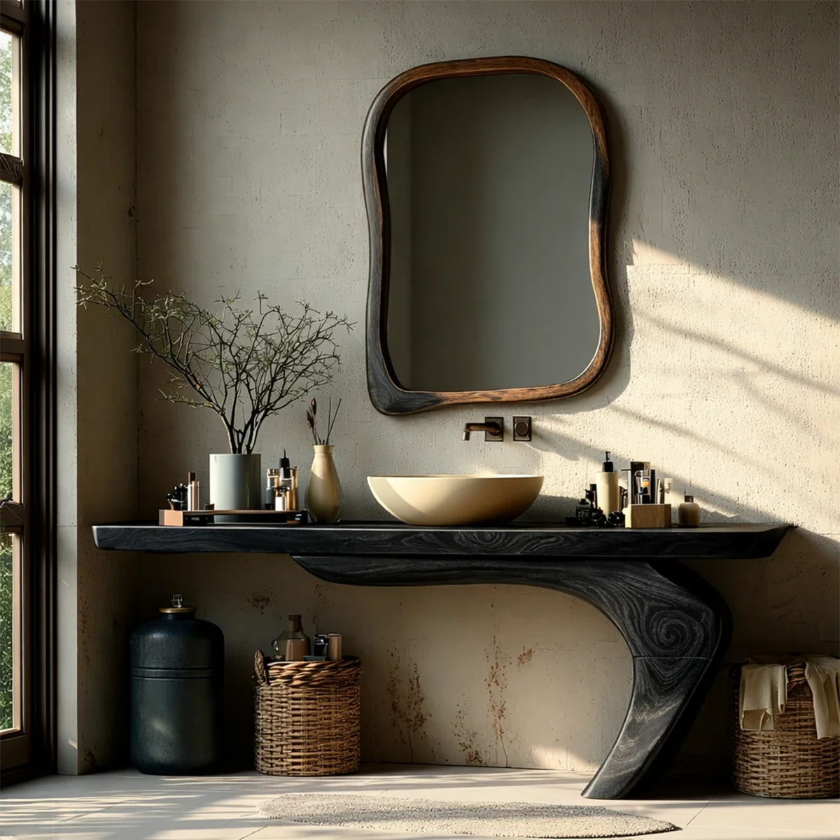 Sculptural Floating Bathroom Vanity Natural Solid Wood Handcrafted - ArborisWood - 9