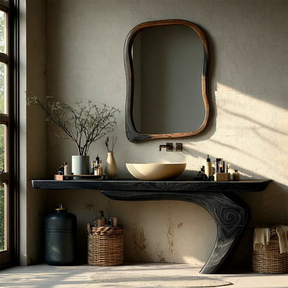 Sculptural Floating Bathroom Vanity Natural Solid Wood Handcrafted - ArborisWood - 9