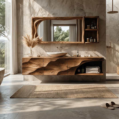 Sculptural Floating Natural Solid Wood Bathroom Vanity With Carved Front - ArborisWood - 16