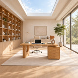 Modern writing desk with four drawers and clean waterfall lines for a refined workspace
