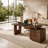 Designer workstation desk with practical storage and a sleek profile for focused work