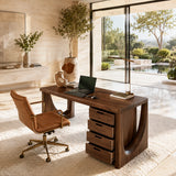 Functional study desk with four drawers and broad legroom in a refined interior space