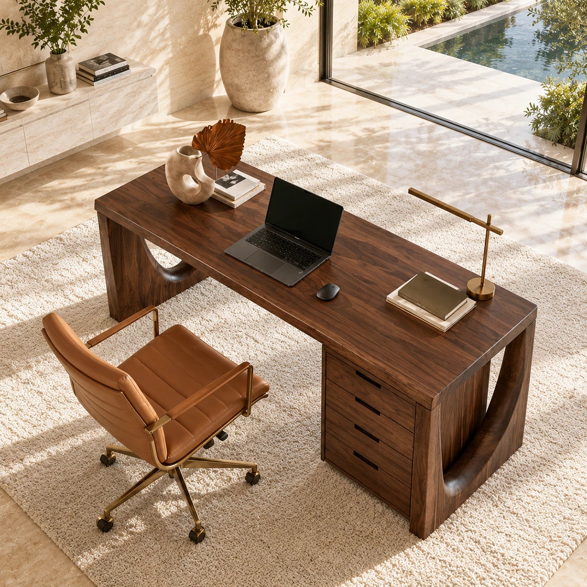 Spacious workstation desk with drawer pedestal and clean lines for focused tasks