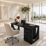Large home desk with four drawers and an open base for an airy modern workspace look