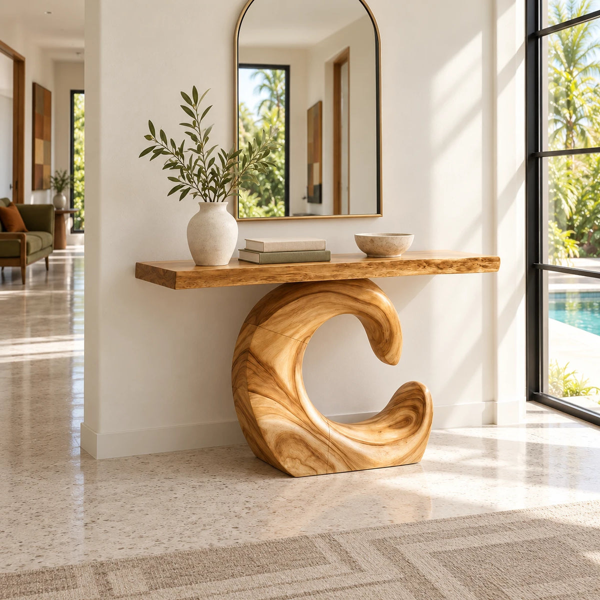 Sculptural Live Edge Console Table in Natural Solid Wood - Spiral Base - Arboriswood - 2