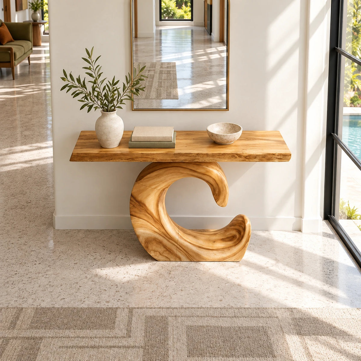 Sculptural Live Edge Console Table in Natural Solid Wood - Spiral Base - Arboriswood - 5