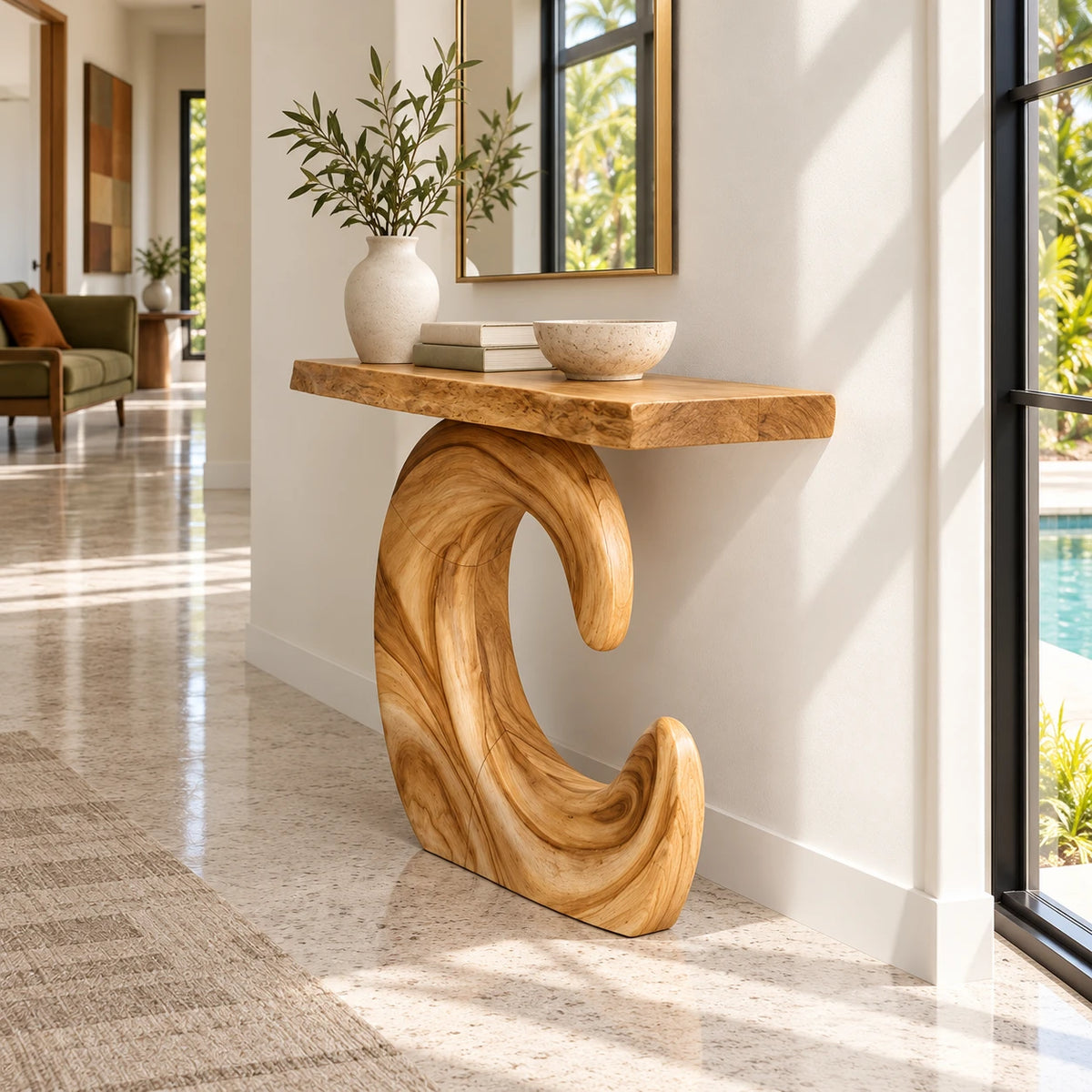 Sculptural Live Edge Console Table in Natural Solid Wood - Spiral Base - Arboriswood - 6