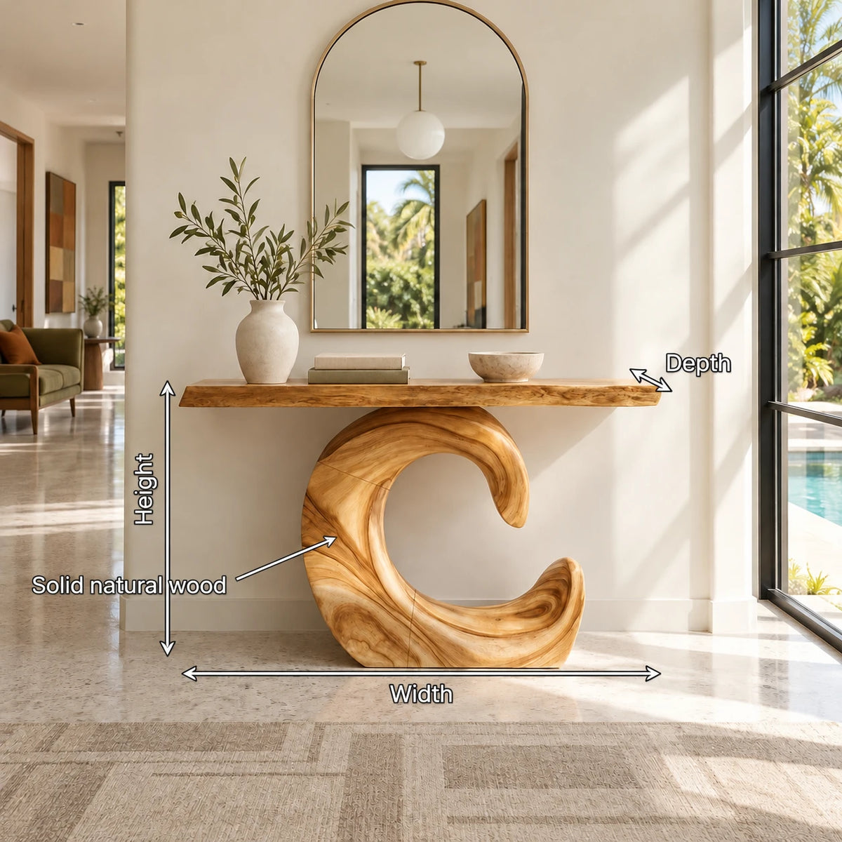 Sculptural Live Edge Console Table in Natural Solid Wood - Spiral Base - Arboriswood - 7