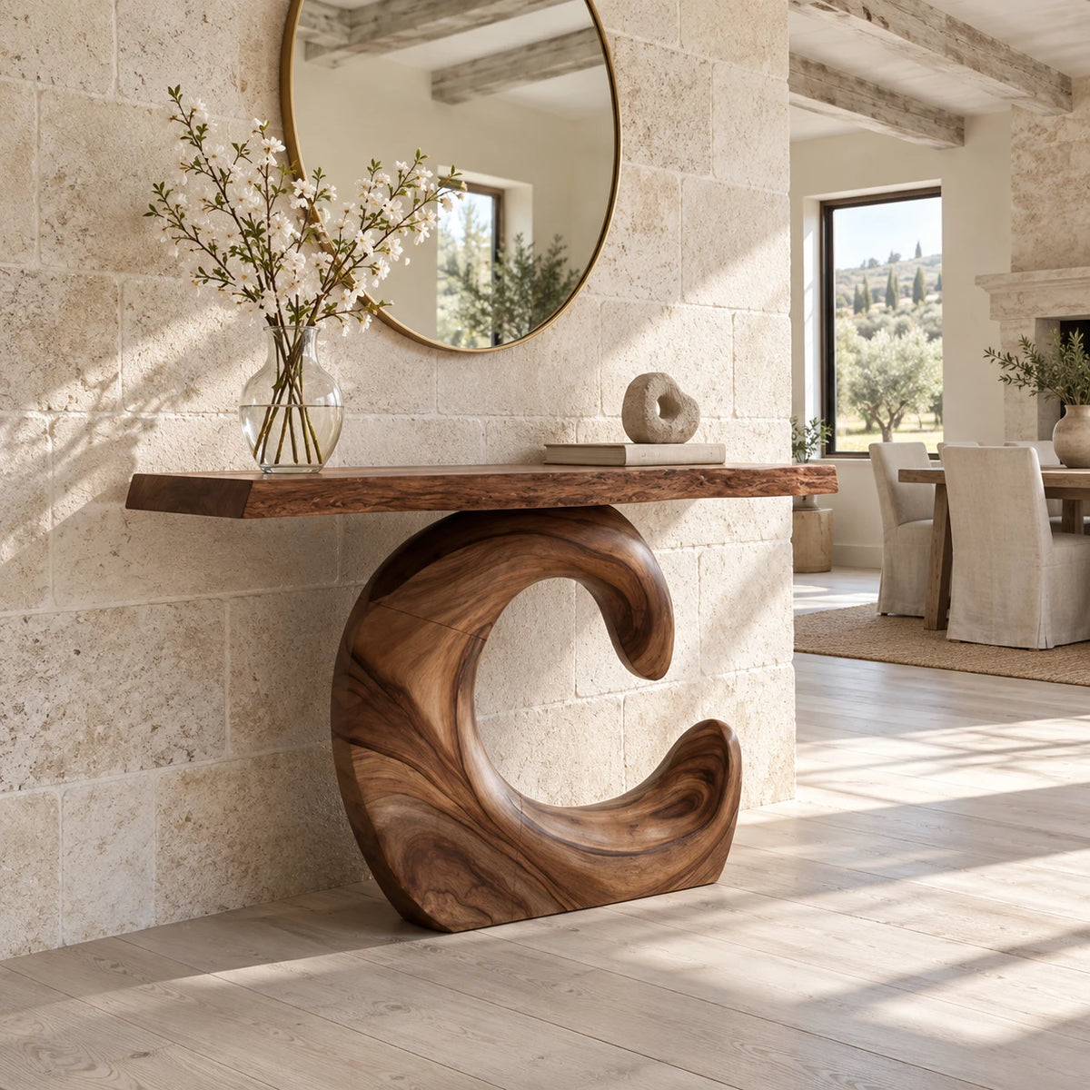 Sculptural Live Edge Console Table in Natural Solid Wood - Spiral Base - Arboriswood - 8