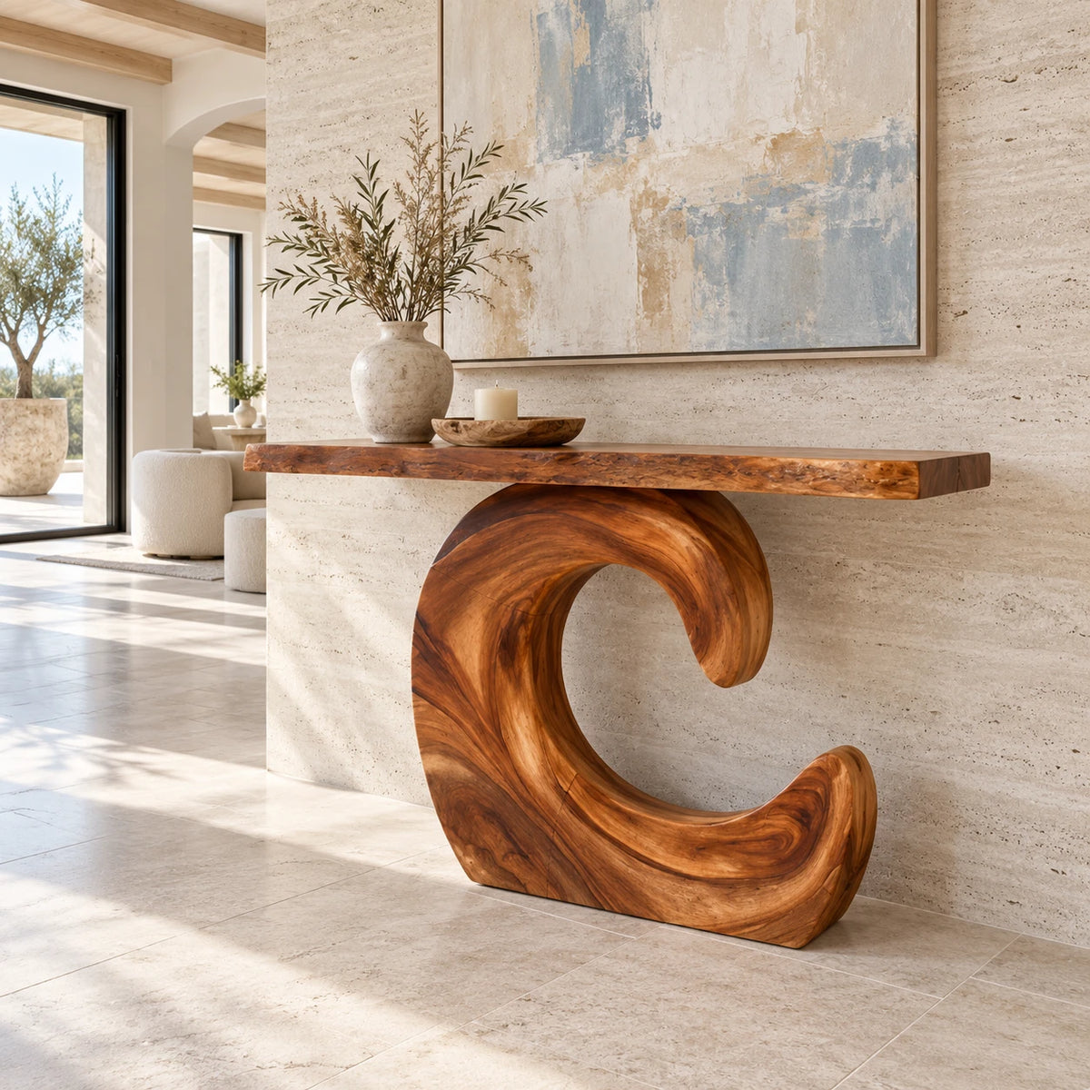 Sculptural Live Edge Console Table in Natural Solid Wood - Spiral Base - Arboriswood - 9