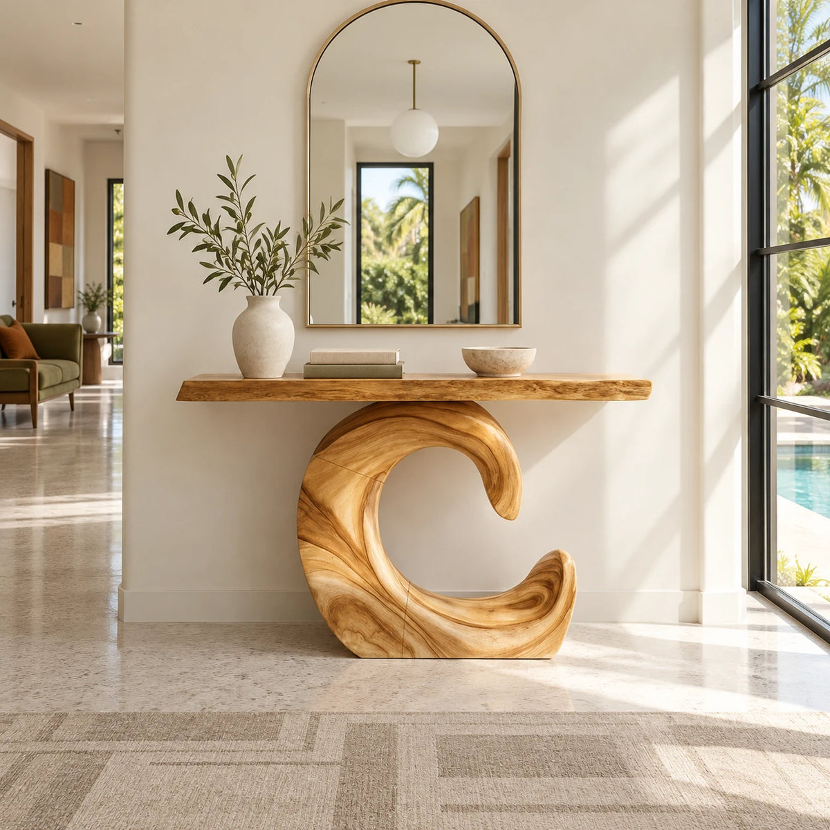 Sculptural Live Edge Console Table in Natural Solid Wood - Spiral Base - Arboriswood