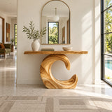 Sculptural Live Edge Console Table in Natural Solid Wood - Spiral Base - Arboriswood