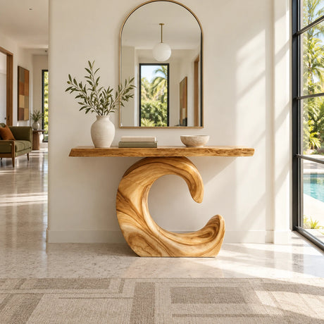 Sculptural Live Edge Console Table in Natural Solid Wood - Spiral Base - Arboriswood