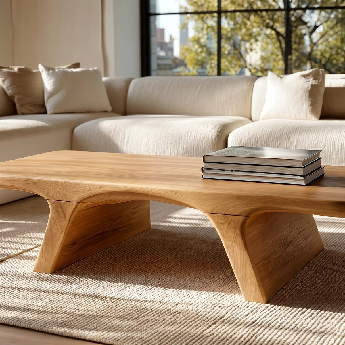 Sculptural Low Coffee Table in Natural Wood – Modern Center Table for Living Spaces - ArborisWood - 4