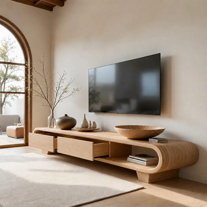 Solid Wood TV Stand with Low Profile Design and Rounded End Frame