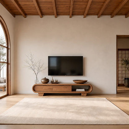 Solid Wood TV Stand with Low Profile Design and Rounded End Frame