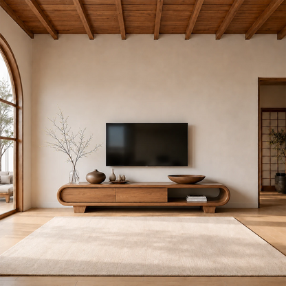 Solid Wood TV Stand with Low Profile Design and Rounded End Frame