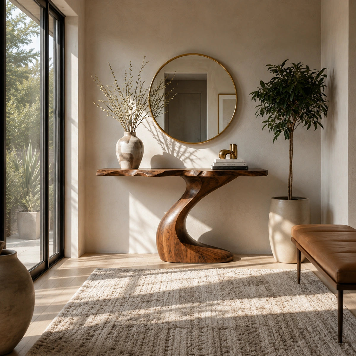 Sculptural Natural Solid Wood Console Table with Curved Base – Wabi Sabi - Arboriswood - 1