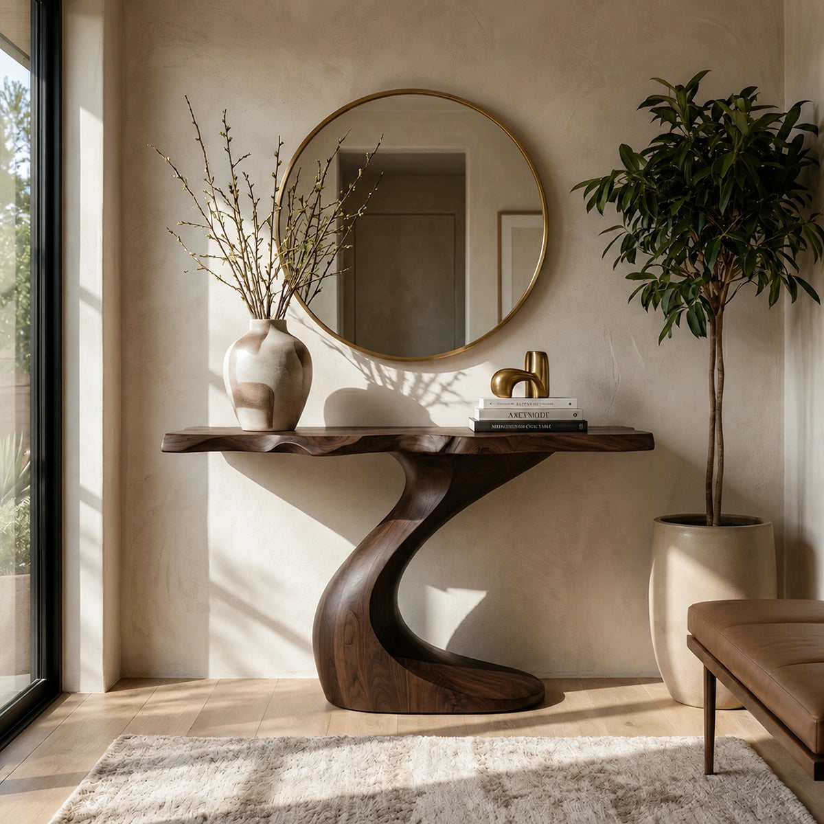 Sculptural Natural Solid Wood Console Table with Curved Base – Wabi Sabi - Arboriswood - 10