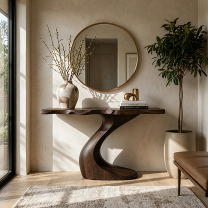 Sculptural Natural Solid Wood Console Table with Curved Base – Wabi Sabi - Arboriswood - 10