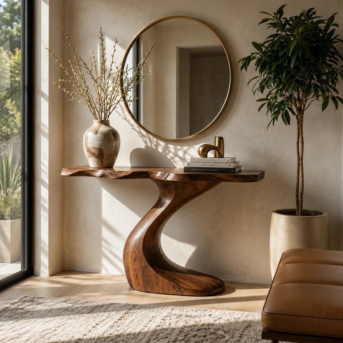 Sculptural Natural Solid Wood Console Table with Curved Base – Wabi Sabi - Arboriswood - 2