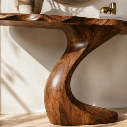 Sculptural Natural Solid Wood Console Table with Curved Base – Wabi Sabi - Arboriswood - 3