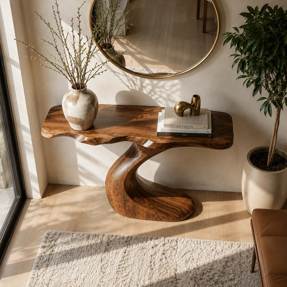 Sculptural Natural Solid Wood Console Table with Curved Base – Wabi Sabi - Arboriswood - 4