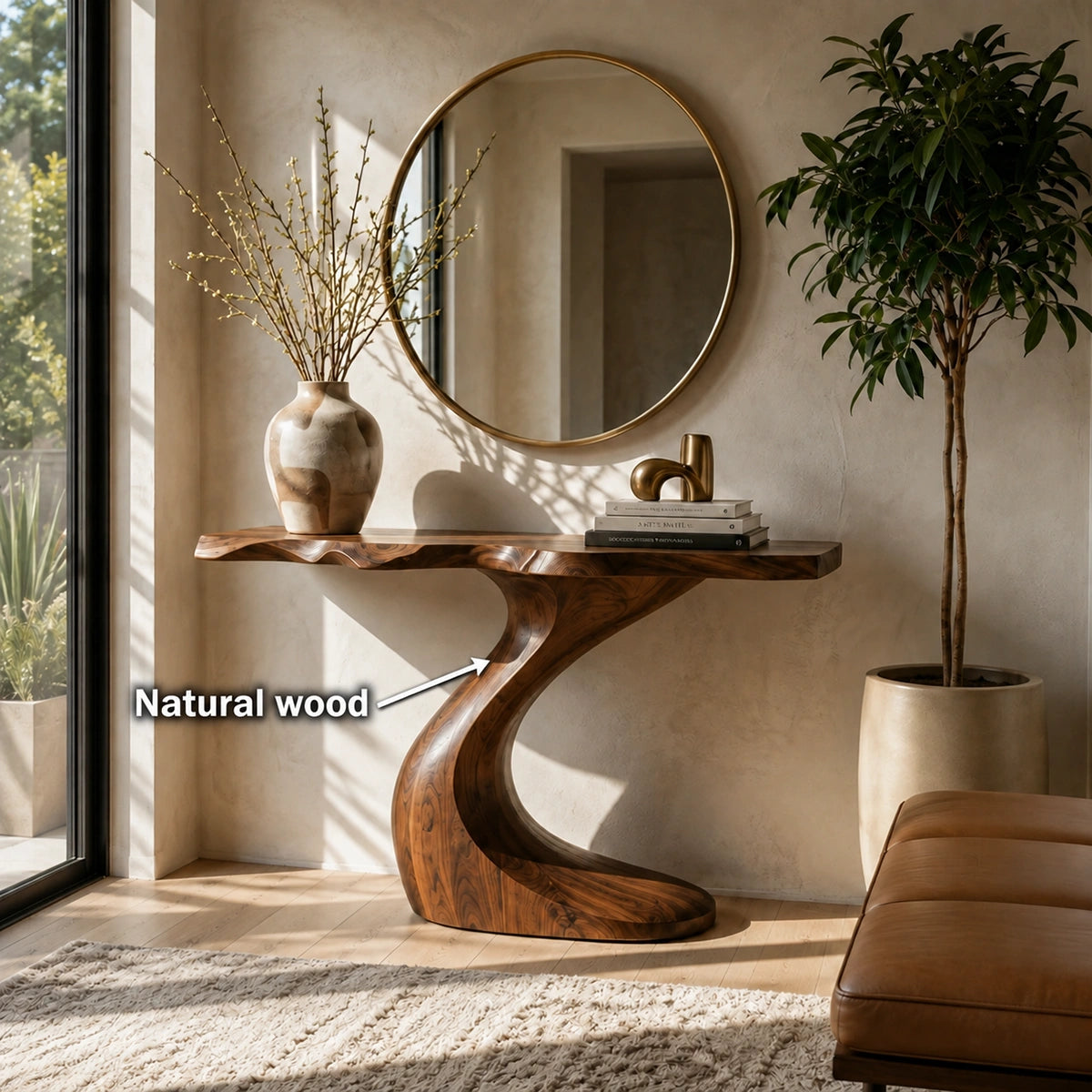 Sculptural Natural Solid Wood Console Table with Curved Base – Wabi Sabi - Arboriswood - 5