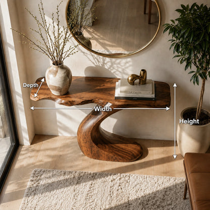 Sculptural Natural Solid Wood Console Table with Curved Base – Wabi Sabi - Arboriswood - 6