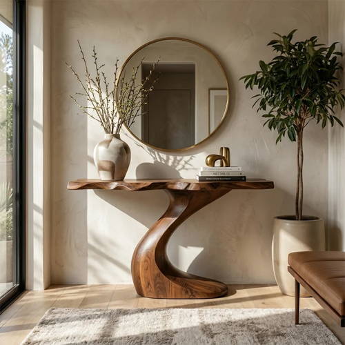 Sculptural Natural Solid Wood Console Table with Curved Base – Wabi Sabi - Arboriswood - 7