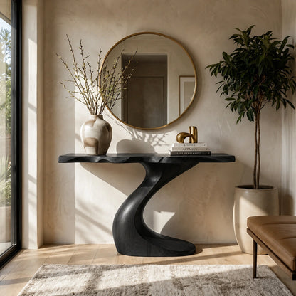 Sculptural Natural Solid Wood Console Table with Curved Base – Wabi Sabi - Arboriswood - 8
