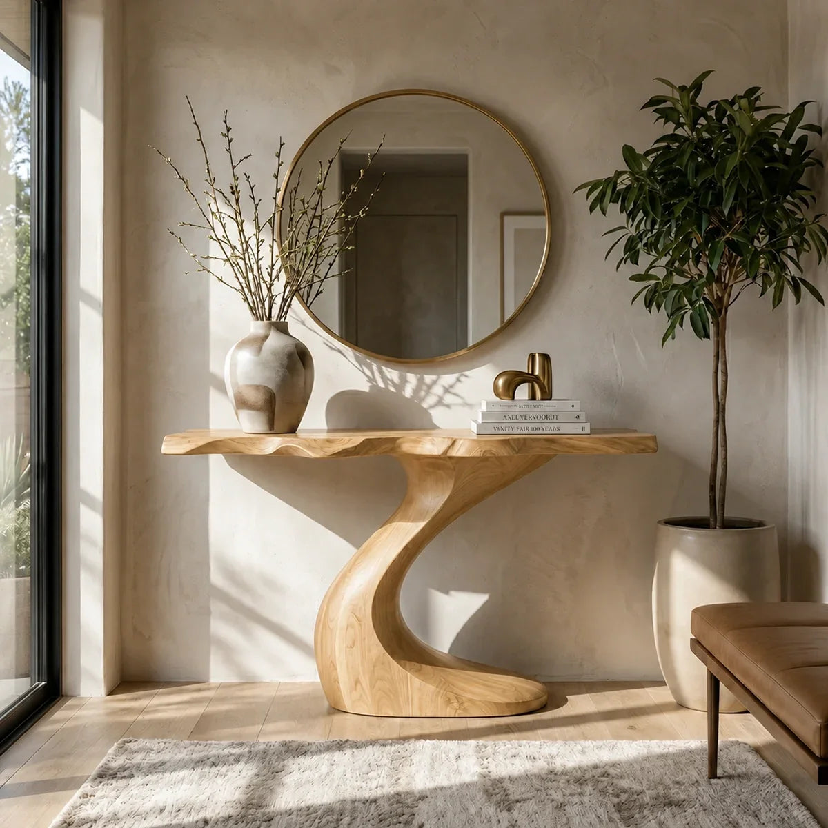 Sculptural Natural Solid Wood Console Table with Curved Base – Wabi Sabi - Arboriswood - 9