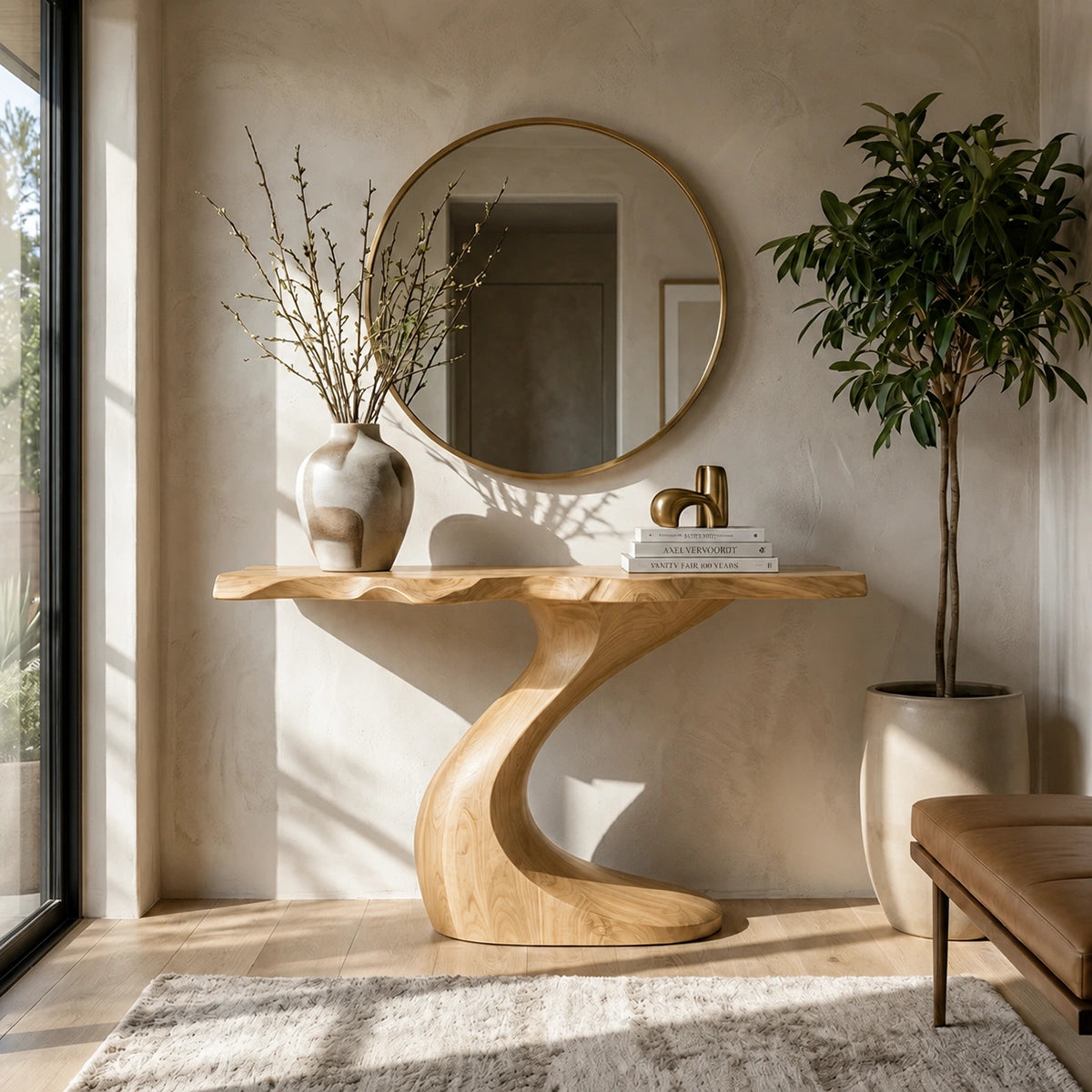 Sculptural Natural Solid Wood Console Table with Curved Base – Wabi Sabi - Arboriswood - 9