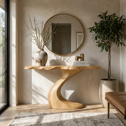 Sculptural Natural Solid Wood Console Table with Curved Base – Wabi Sabi - Arboriswood - 9