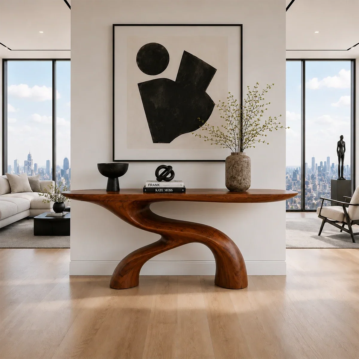 Sculptural Natural Solid Wood Console Table With Flowing Curved Base Design - Arboriswood - 14