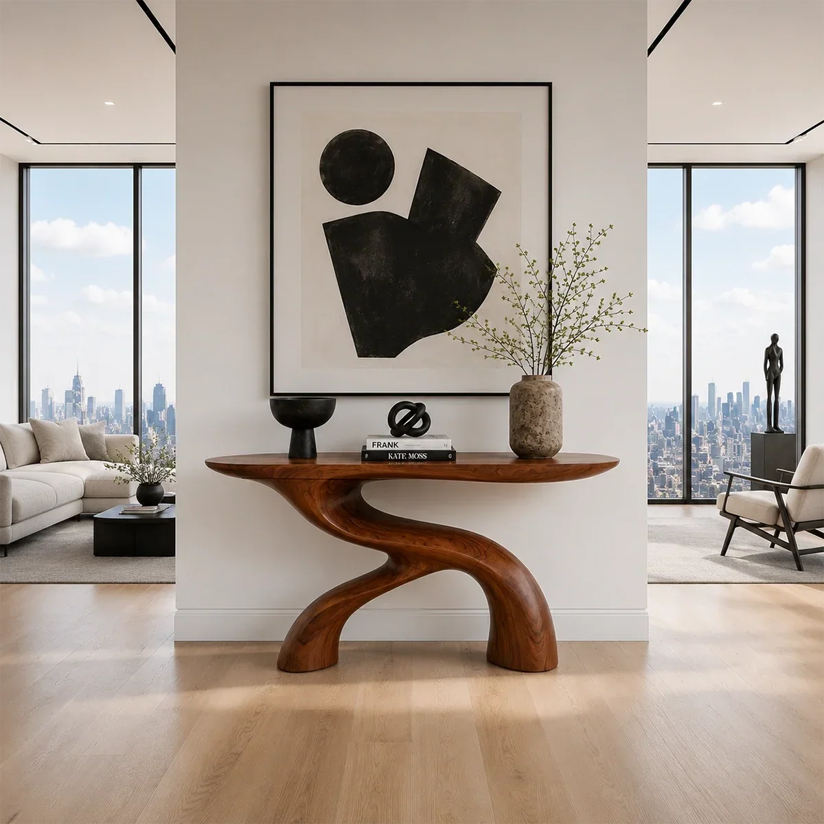 Sculptural Natural Solid Wood Console Table With Flowing Curved Base Design - Arboriswood - 3