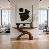 Sculptural Natural Solid Wood Console Table With Flowing Curved Base Design - Arboriswood - 3