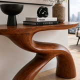 Sculptural Natural Solid Wood Console Table With Flowing Curved Base Design - Arboriswood - 5