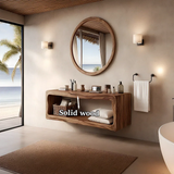 Sculptural Natural Solid Wood Floating Bathroom Vanity With Open Storage Shelf - Arboriswood - 11