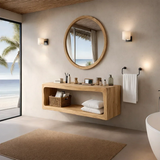 Sculptural Natural Solid Wood Floating Bathroom Vanity With Open Storage Shelf - Arboriswood - 9