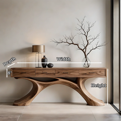 Sculptural Natural Wood Console Table with Drawers for Modern Entryways - ArborisWood - 10