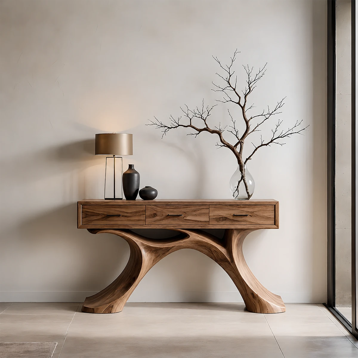 Sculptural Natural Wood Console Table with Drawers for Modern Entryways - ArborisWood - 11